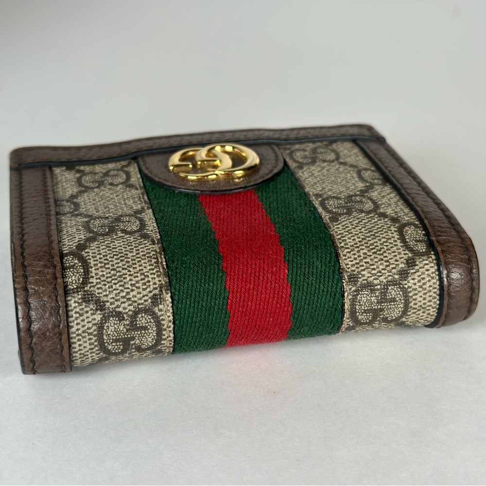 Authentic Gucci Brown GG Ophidia Compact Wallet Green and Red Web - Picture 8 of 12